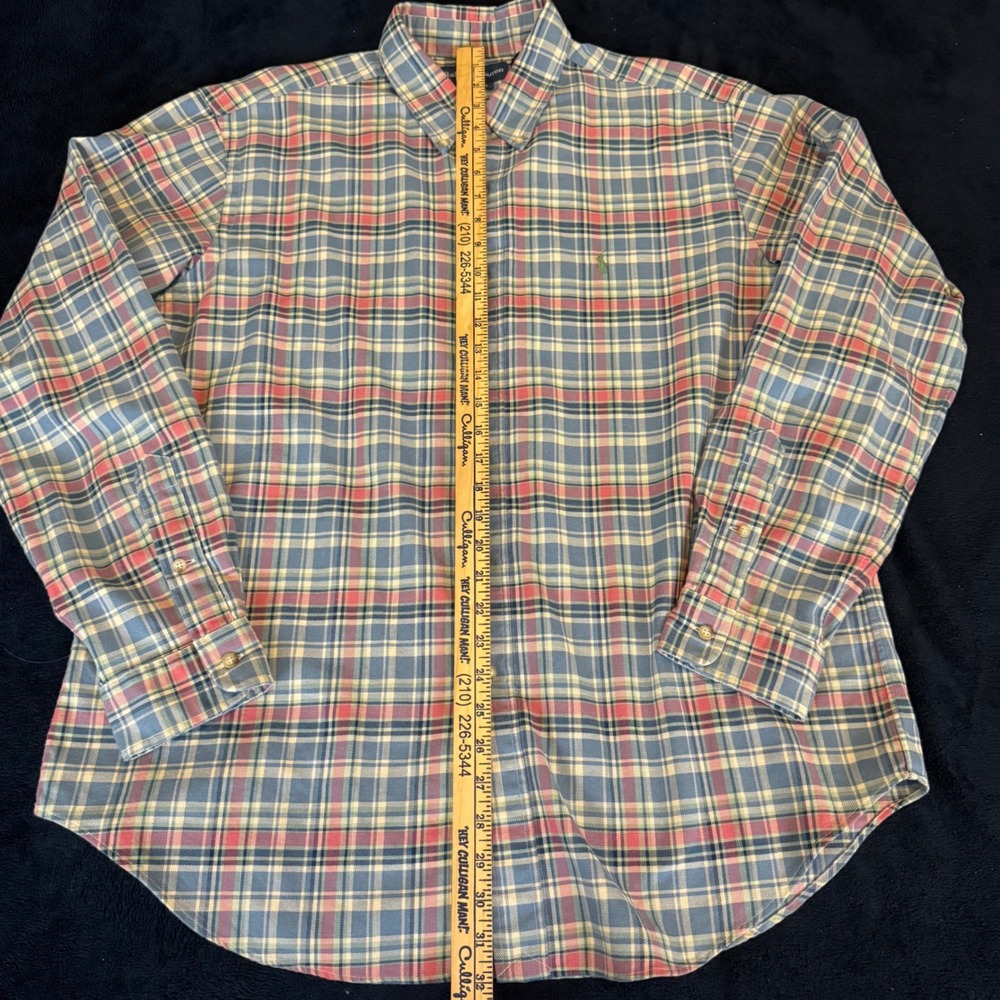 Ralph Lauren Classic Fit Mens XL Plaid Button Down Shirt Blue Red Yellow Cotton - Picture 8 of 11